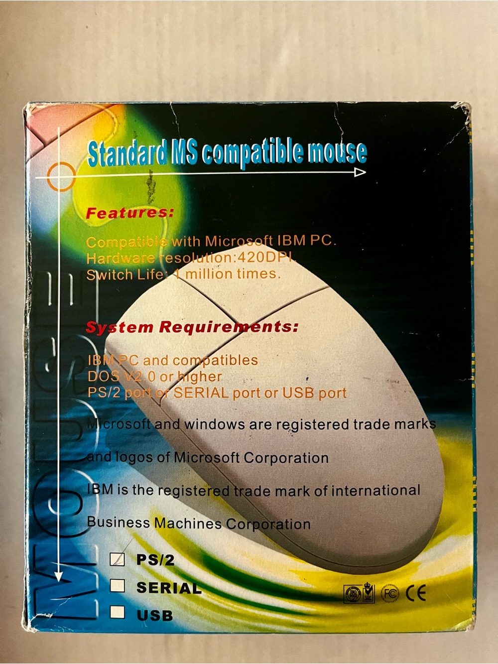 Standard MS Compatible Wired Mouse - White Harrahs Al-Chin Casino Branded Vtg